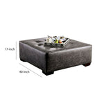 Benzara Button Tufted Leatherette Wooden Ottoman with Block Legs, Gray BM204646 Gray Wood and Faux Leather BM204646