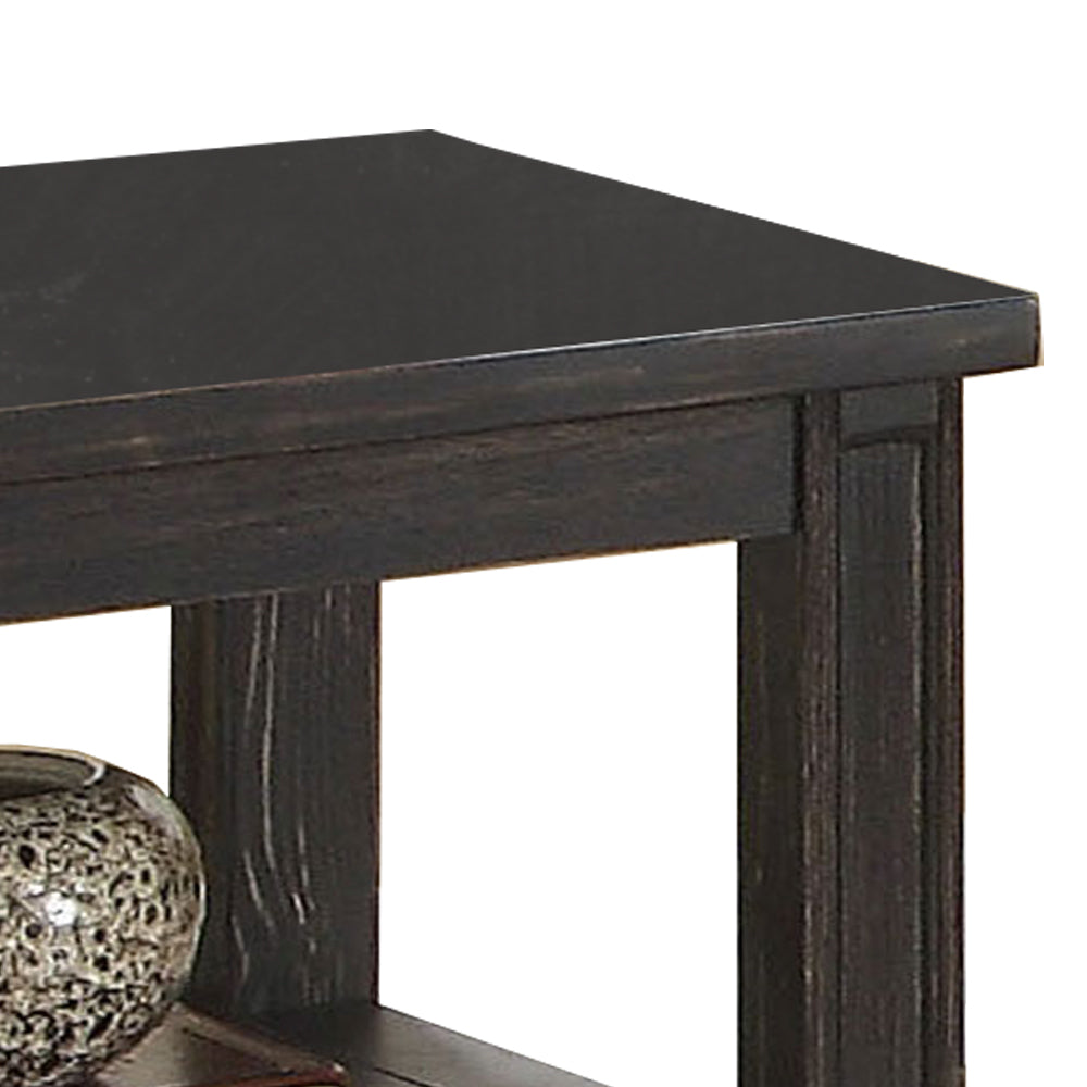Benzara Wooden End Table with Drawer and Open Shelf, Distressed Black BM204647 Black Solid Wood and Wood Veneer BM204647
