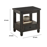 Benzara Wooden End Table with Drawer and Open Shelf, Distressed Black BM204647 Black Solid Wood and Wood Veneer BM204647