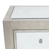 Benzara Wooden Cabinet with Mirror Accented Top with Four Drawers, Silver BM204710 Silver Wood and Mirror BM204710