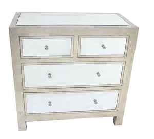 Benzara Wooden Cabinet with Mirror Accented Top with Four Drawers, Silver BM204710 Silver Wood and Mirror BM204710