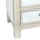 Benzara Contemporary Style Wooden End Table with Three Drawers, Silver BM204712 Silver Wood and Mirror BM204712