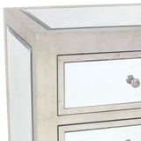 Benzara Contemporary Style Wooden End Table with Three Drawers, Silver BM204712 Silver Wood and Mirror BM204712