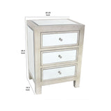 Benzara Contemporary Style Wooden End Table with Three Drawers, Silver BM204712 Silver Wood and Mirror BM204712