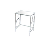 Benzara Three Piece Metal Nesting Tables with Circular Stacked Design, Silver BM204718 Silver Metal and Mirror BM204718