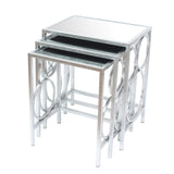 Three Piece Metal Nesting Tables with Circular Stacked Design, Silver
