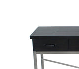 Benzara Wooden Console Table with Metal Base and 3 Drawers, Brown and Silver BM204723 Black and Gray MDF and Metal BM204723