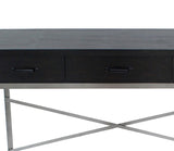 Benzara Wooden Console Table with Metal Base and 3 Drawers, Brown and Silver BM204723 Black and Gray MDF and Metal BM204723