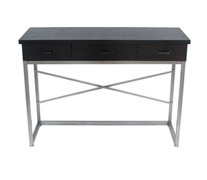 Benzara Wooden Console Table with Metal Base and 3 Drawers, Brown and Silver BM204723 Black and Gray MDF and Metal BM204723