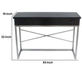 Benzara Wooden Console Table with Metal Base and 3 Drawers, Brown and Silver BM204723 Black and Gray MDF and Metal BM204723