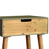 Benzara Wooden Side Table with Tapered Legs and Single Drawer, Gray and Brown BM204733 Gray and Brown Wood BM204733