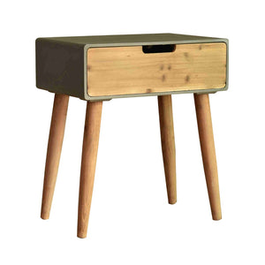 Benzara Wooden Side Table with Tapered Legs and Single Drawer, Gray and Brown BM204733 Gray and Brown Wood BM204733