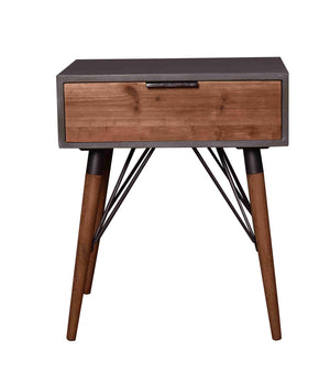 Benzara Wooden Side Table with Single Drawer and Angled Legs, Gray and Brown BM204735 Gray and Brown Wood and Metal BM204735