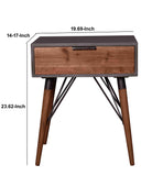 Benzara Wooden Side Table with Single Drawer and Angled Legs, Gray and Brown BM204735 Gray and Brown Wood and Metal BM204735