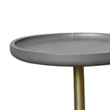 Benzara Round Wooden Side Table with Tripod Base, Large, Gold and Gray BM204738 Gray and Gold Wood and Metal BM204738