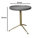 Benzara Round Wooden Side Table with Tripod Base, Large, Gold and Gray BM204738 Gray and Gold Wood and Metal BM204738