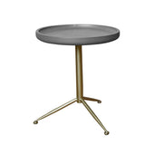 Benzara Round Wooden Side Table with Tripod Base, Large, Gold and Gray BM204738 Gray and Gold Wood and Metal BM204738