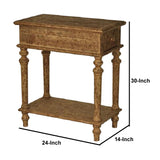 Benzara Wooden End Table with 1 Bottom Shelf and 1 Drawer, Weathered Brown BM204744 Brown Wood BM204744