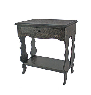 Benzara Wooden End Table with 1 Drawer and 1 Bottom Shelf, Black and Gold BM204748 Black and Gold Wood BM204748