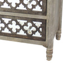 Benzara Quatrefoil Wooden Storage Cabinet with 3 Drawers, Brown and Silver BM204750 Brown and Silver Wood and Mirror BM204750