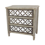 Quatrefoil Wooden Storage Cabinet with 3 Drawers, Brown and Silver