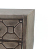 Benzara Geometric Wooden Storage Cabinet with 3 Drawers, Distressed Gray BM204751 Gray Wood and Metal BM204751