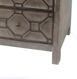 Benzara Geometric Wooden Storage Cabinet with 3 Drawers, Distressed Gray BM204751 Gray Wood and Metal BM204751