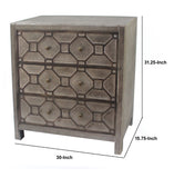 Benzara Geometric Wooden Storage Cabinet with 3 Drawers, Distressed Gray BM204751 Gray Wood and Metal BM204751