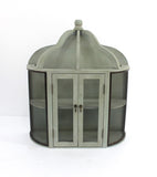 Castle Shaped Wooden Wall Cabinet with Mesh Design,Gray and Brown