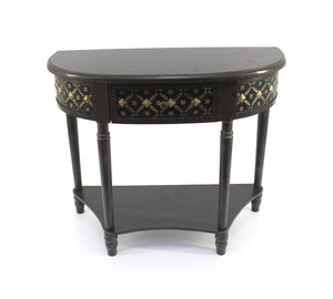 Benzara Wooden Console Table with 1 Bottom Shelf and Arched Details, Black BM204761 Black Wood BM204761