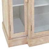 Benzara 4 Door Wood and Glass Storage Cabinet with 3 Drawers, Beige and Clear BM204769 Beige and Clear Wood and Glass BM204769