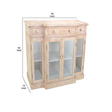 Benzara 4 Door Wood and Glass Storage Cabinet with 3 Drawers, Beige and Clear BM204769 Beige and Clear Wood and Glass BM204769