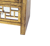 Benzara Wood and Mirror Trim Storage Cabinet with 3 Drawers, Gold and Silver BM204777 Gold and Silver Wood and Mirror BM204777