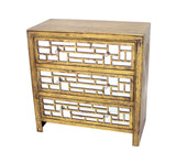 Benzara Wood and Mirror Trim Storage Cabinet with 3 Drawers, Gold and Silver BM204777 Gold and Silver Wood and Mirror BM204777