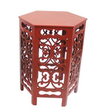 Benzara 2 Piece Hexagonal Wooden Side Table with Cut Out Details, Red and Blue BM204779 Red and Blue Wood BM204779