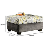 Benzara Floral Pattern Wooden Ottoman with Fabric Upholstery, Multicolor BM204800 Multicolor Wood and Fabric BM204800