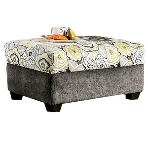 Benzara Floral Pattern Wooden Ottoman with Fabric Upholstery, Multicolor BM204800 Multicolor Wood and Fabric BM204800