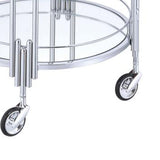 Benzara Metal and Mirror Round Serving Cart with Open Shelf, Silver BM204864 Silver Wood and Glass BM204864