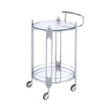 Metal and Mirror Round Serving Cart with Open Shelf, Silver