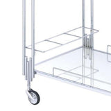 Benzara Metal and Mirror Rectangular Serving Cart with Open Shelf, Silver BM204865 Silver Wood and Glass BM204865