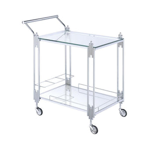 Benzara Metal and Mirror Rectangular Serving Cart with Open Shelf, Silver BM204865 Silver Wood and Glass BM204865