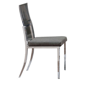 Benzara Metal Dining Side Chair with Acrylic Backing, Set of 2,Gray and Silver BM204885 Silver and Gray Metal, Faux  faux Leather and Glass BM204885