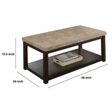 Benzara Transitional Coffee Table with Genuine Marble Top, Brown BM205319 Brown Wood, Veneer and Marble BM205319