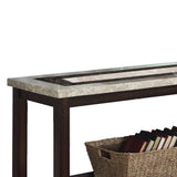 Benzara Transitional Sofa Table with Rectangular Marble Top, Brown BM205327 Brown Wood, Veneer and Marble BM205327