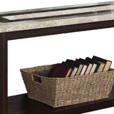 Benzara Transitional Sofa Table with Rectangular Marble Top, Brown BM205327 Brown Wood, Veneer and Marble BM205327