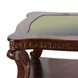 Benzara Traditional Coffee Table with Cabriole Legs and Wooden Carving, Brown BM205329 Brown Wood and Glass BM205329