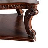 Benzara Traditional Coffee Table with Cabriole Legs and Wooden Carving, Brown BM205329 Brown Wood and Glass BM205329