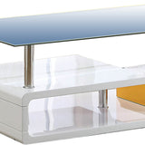 Benzara Contemporary Coffee Table with Multi Level Curled Open Shelf, White BM205333 White Wood, Glass and Metal BM205333