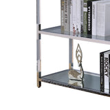 Benzara Metal and Glass Sofa Table with 2 Open Shelves, Silver and Clear BM205335 Silver and Clear Glass, Metal, Acrylic and Mirror. BM205335