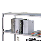 Benzara Metal and Glass Sofa Table with 2 Open Shelves, Silver and Clear BM205335 Silver and Clear Glass, Metal, Acrylic and Mirror. BM205335